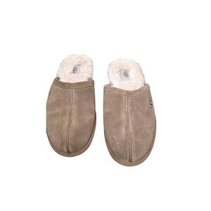 Ugg Womens Tan Suede Scuff Slippers With Shearling Lining And Rubber Sole Size 7